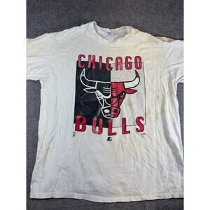 VINTAGE 90s Chicago Bulls NBA Shirt Men 2XL White Graphic Starter Basketball Tee